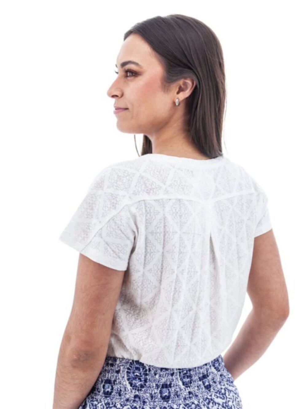 REI Aventura Maitland V-Neck Burnout Organic Cotton Top | White | Size Small